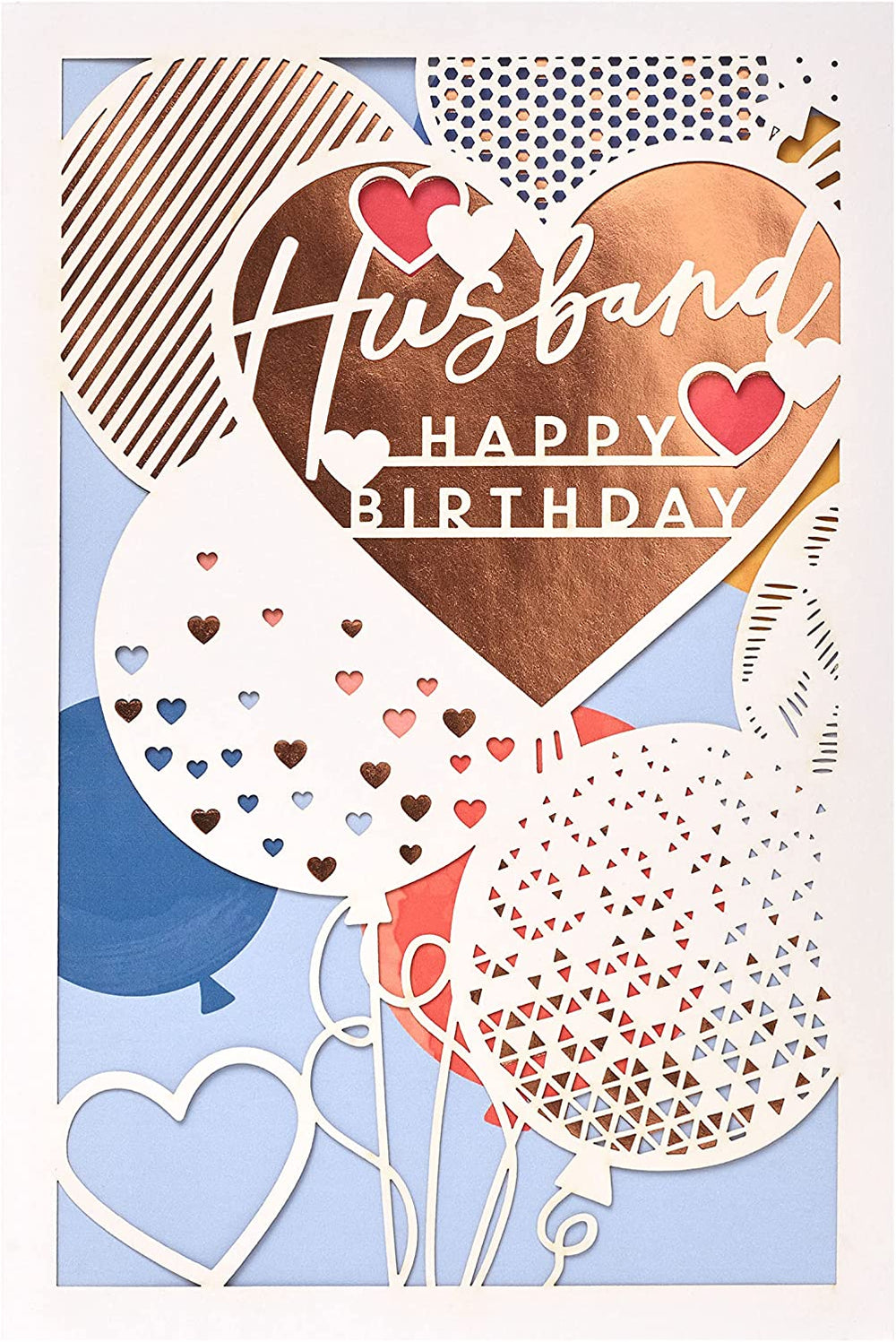 UK Greetings contemporary design husband birthday card featuring modern artwork and heartfelt message, ideal for celebrating his special day.