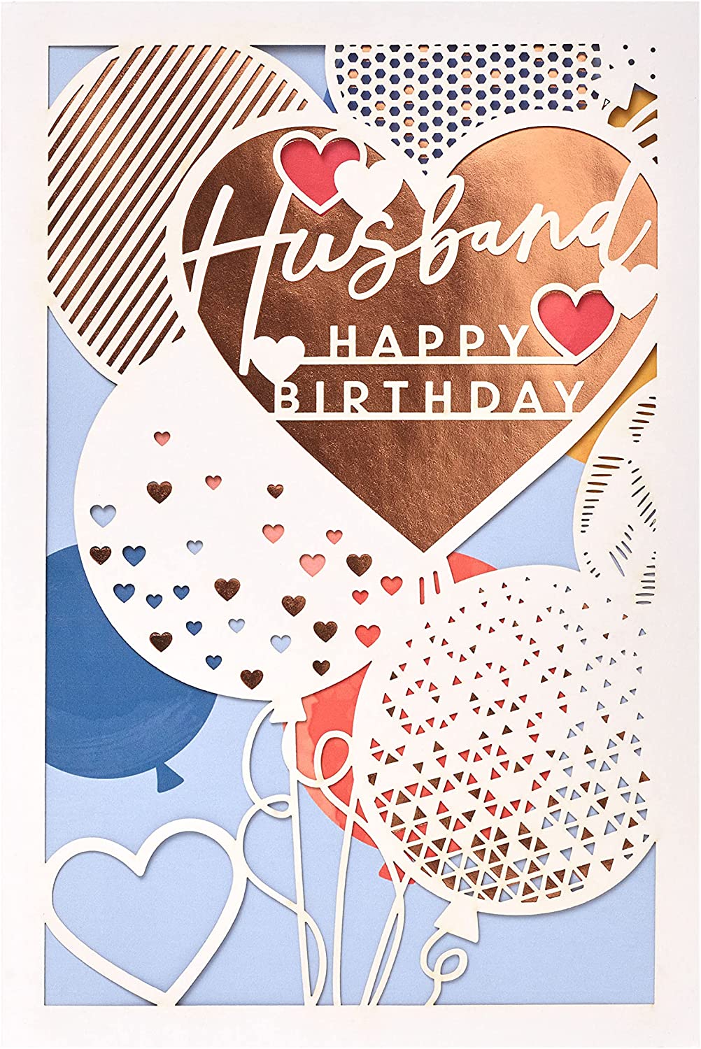 UK Greetings contemporary design husband birthday card featuring modern artwork and heartfelt message, ideal for celebrating his special day.