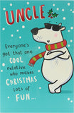 UK Greetings Cool Uncle Polar Bear greeting card featuring a friendly polar bear illustration, perfect for celebrating an uncle.
