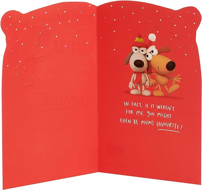 UK Greetings Christmas card featuring crackers design for brothers, festive holiday greeting card with Christmas imagery.