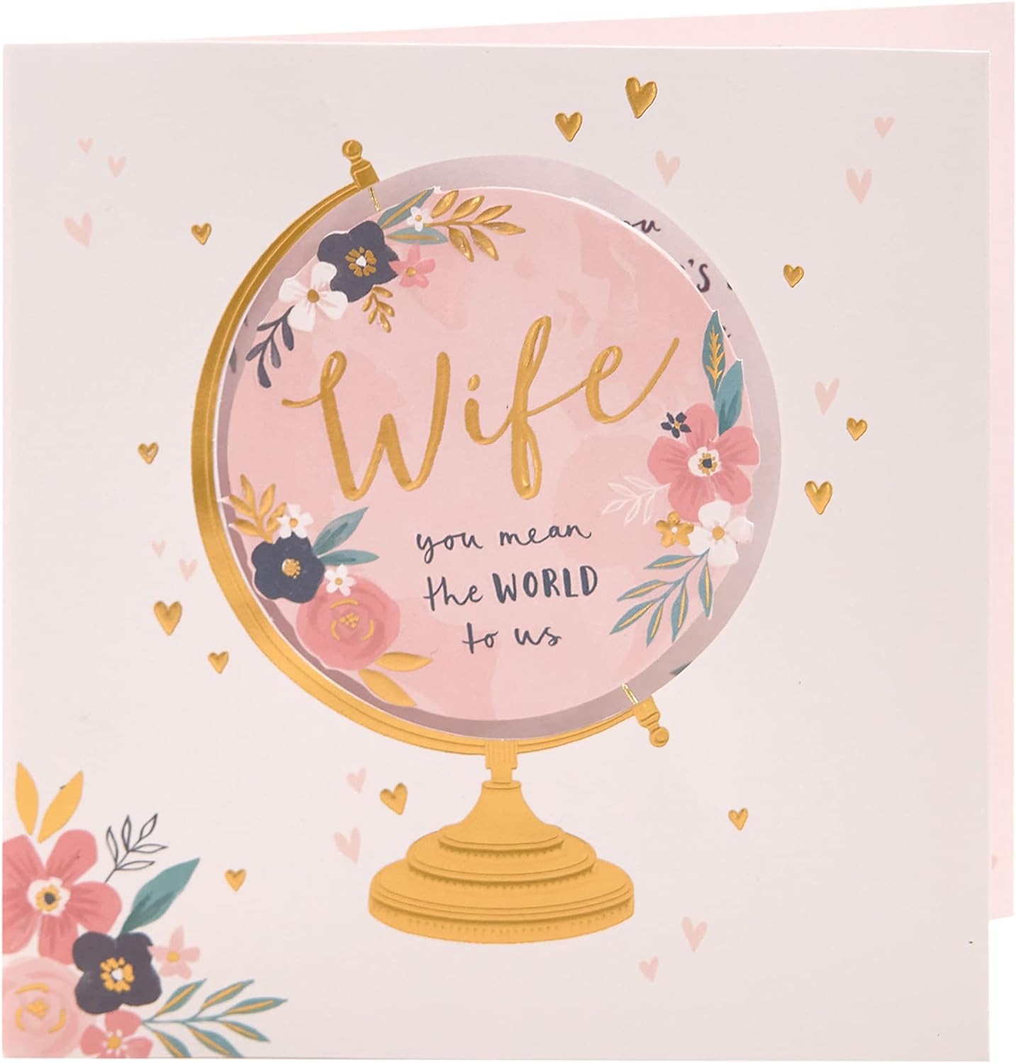 UK Greetings Mother's Day card featuring a cut-out globe design, perfect for celebrating wives and mothers.