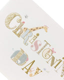 UK Greetings Cute Animals New Baby Christening Card featuring adorable illustrated animals for celebrating a baby's christening.