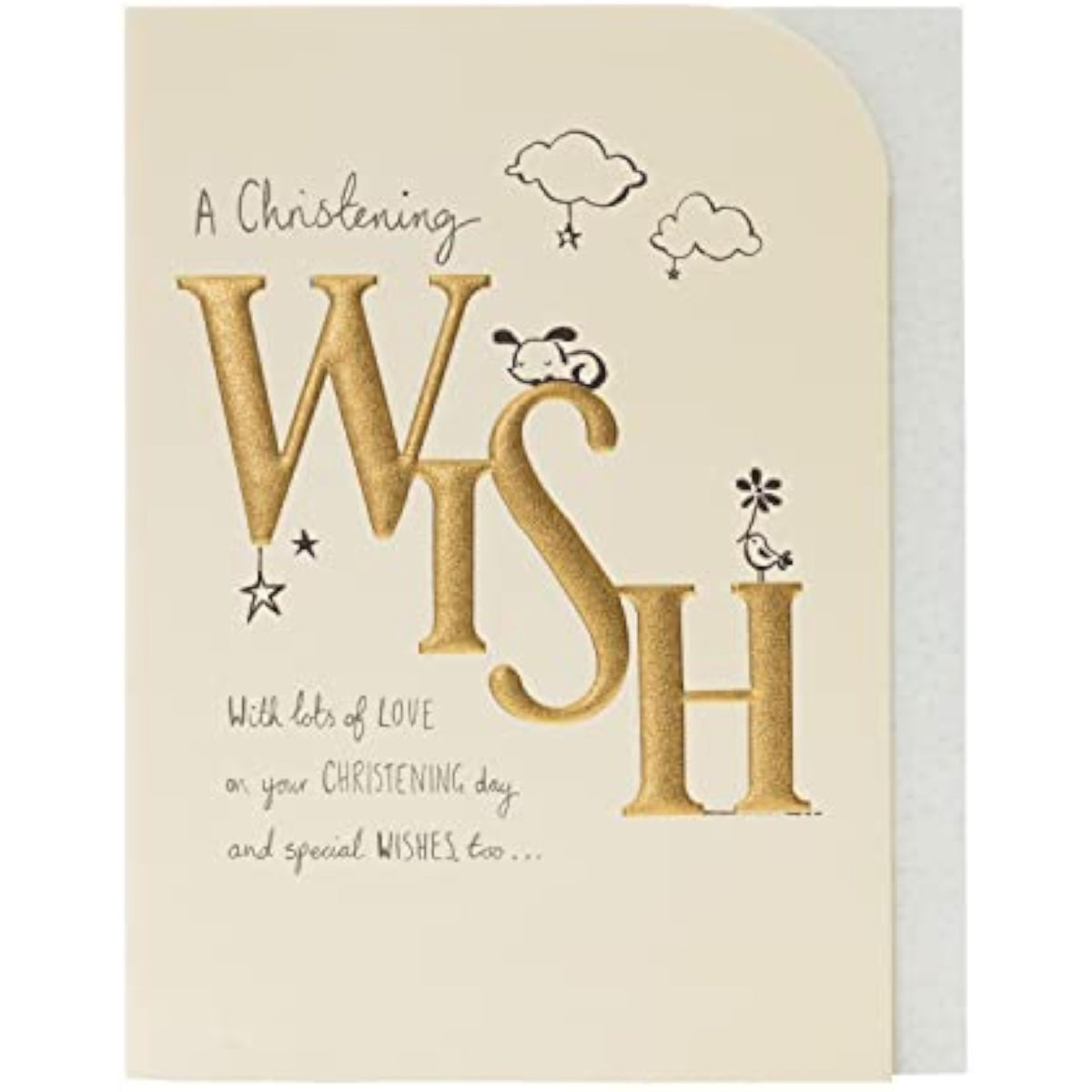 UK Greetings cute Christening card featuring colorful designs, suitable for both him and her, with cheerful Christening wishes.