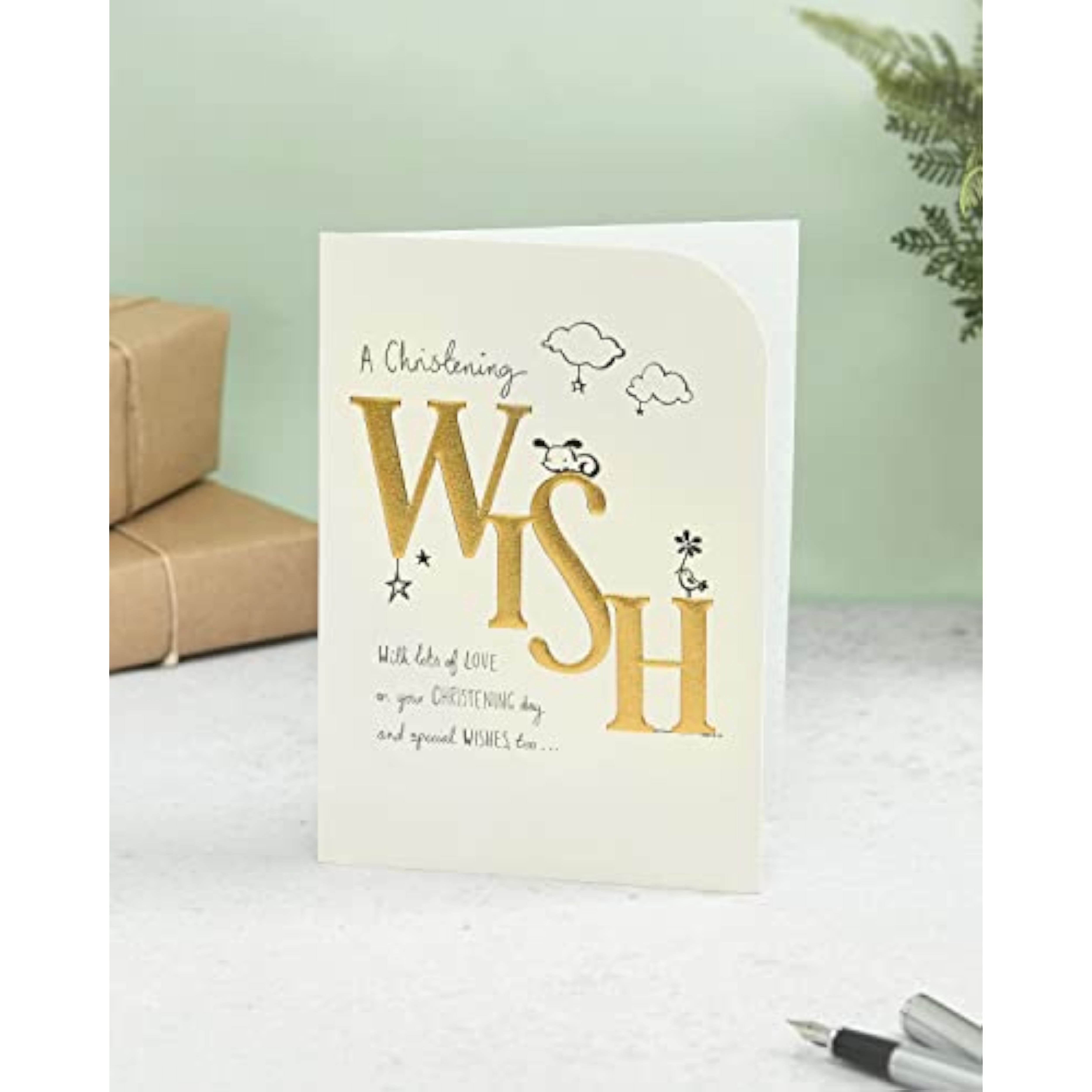 UK Greetings cute Christening greeting card with colorful design, suitable for him or her, featuring a heartfelt Christening wish.