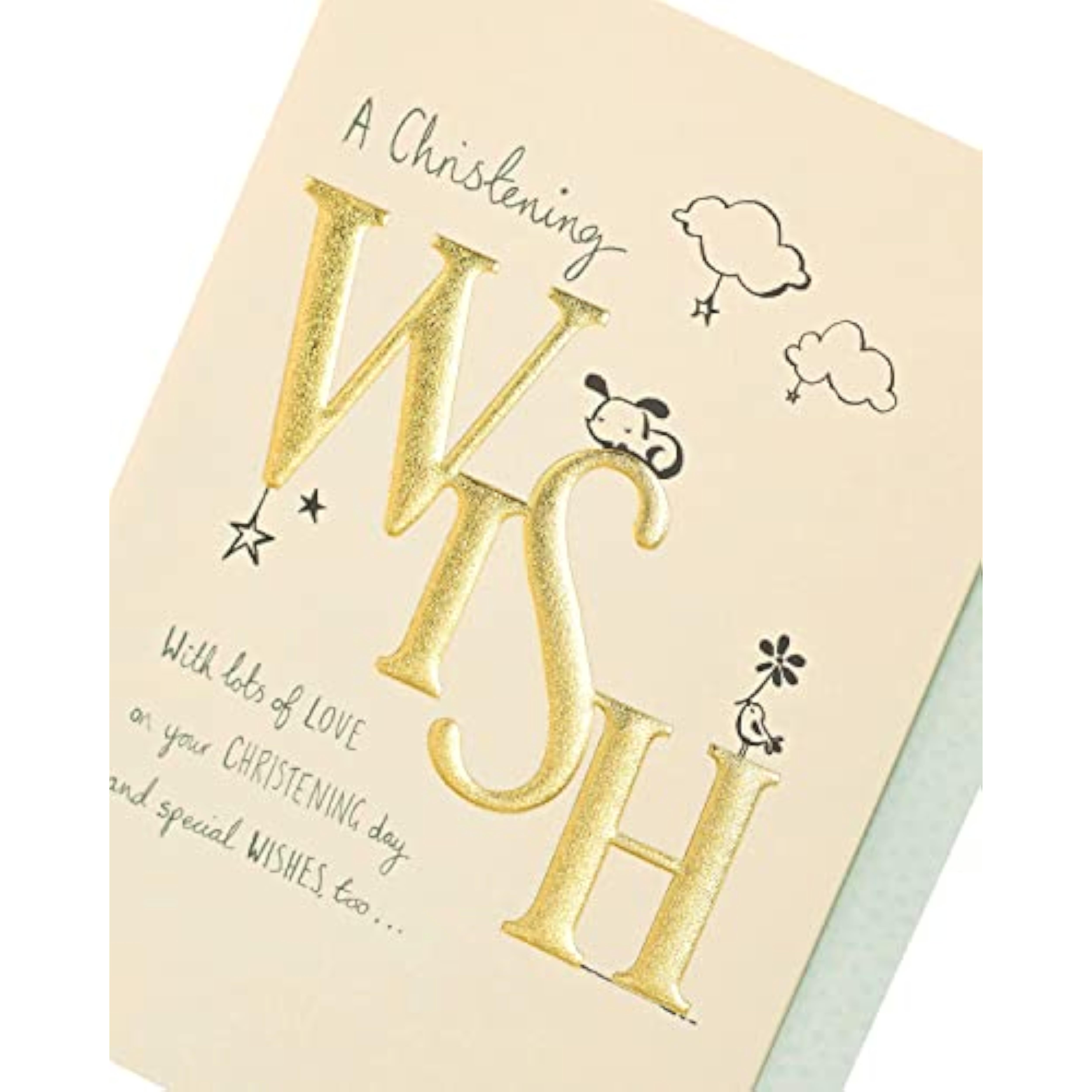 UK Greetings cute Christening card featuring colorful designs, suitable for both him and her, with a heartfelt Christening wish.