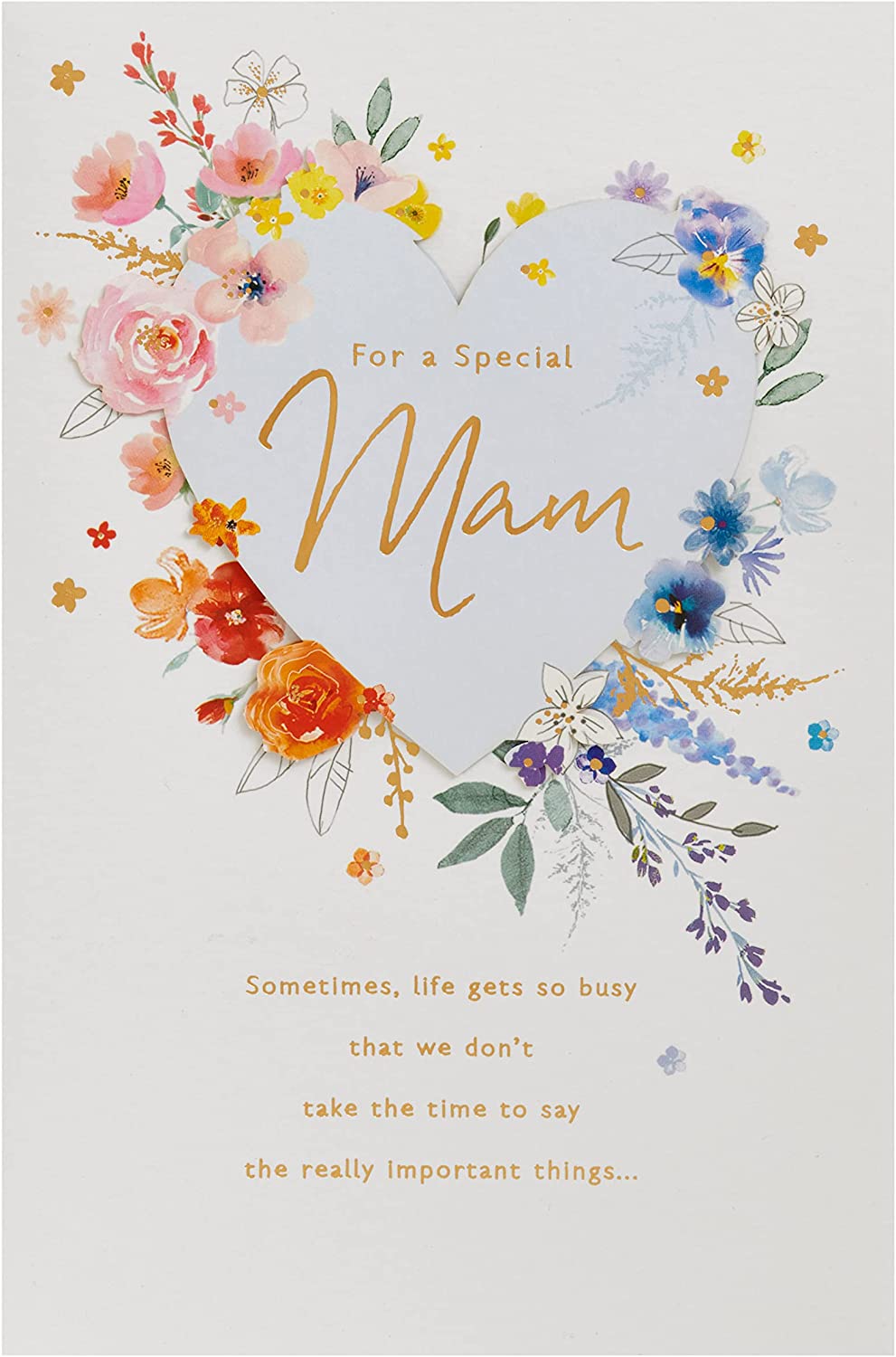 UK Greetings Mam birthday card featuring a cute watercolour floral design with hearts, perfect for celebrating her special day.