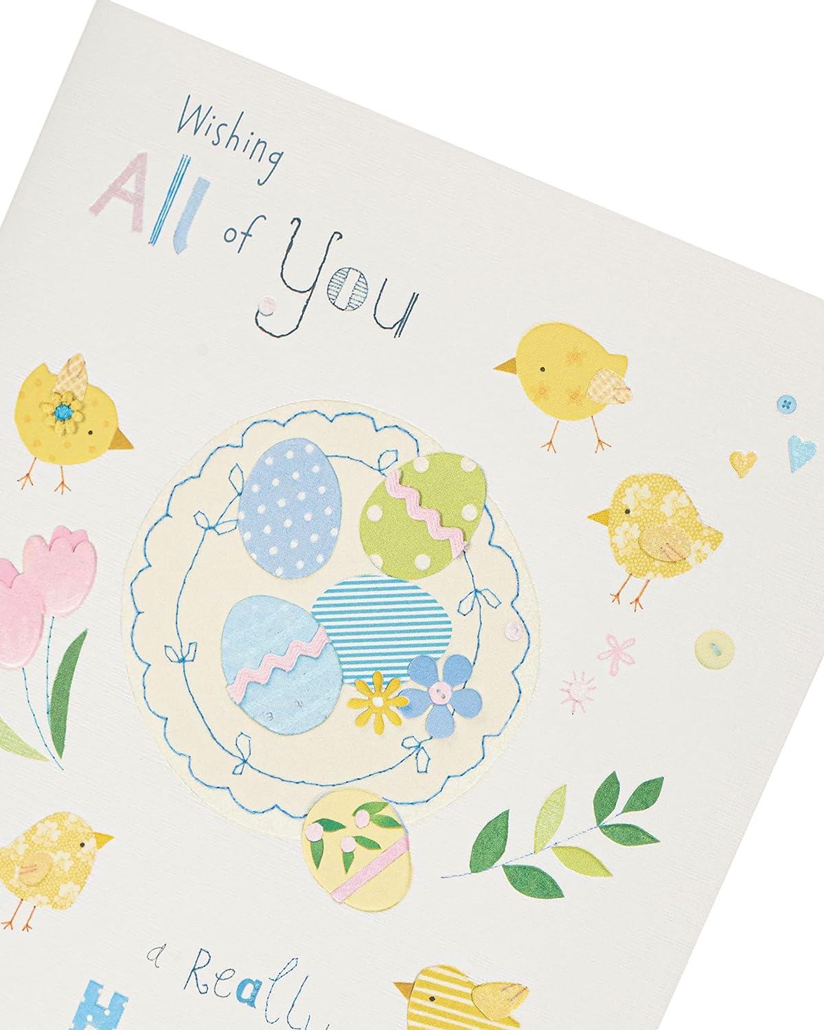 UK Greetings cute Easter card featuring colorful chicks and spring design, perfect for sending warm holiday wishes.