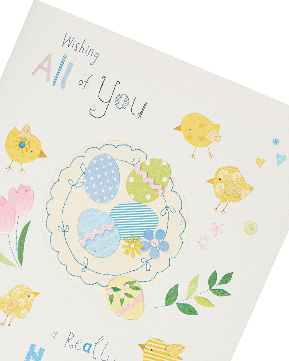 UK Greetings cute Easter card featuring colorful chicks and spring design, perfect for sending warm holiday wishes.