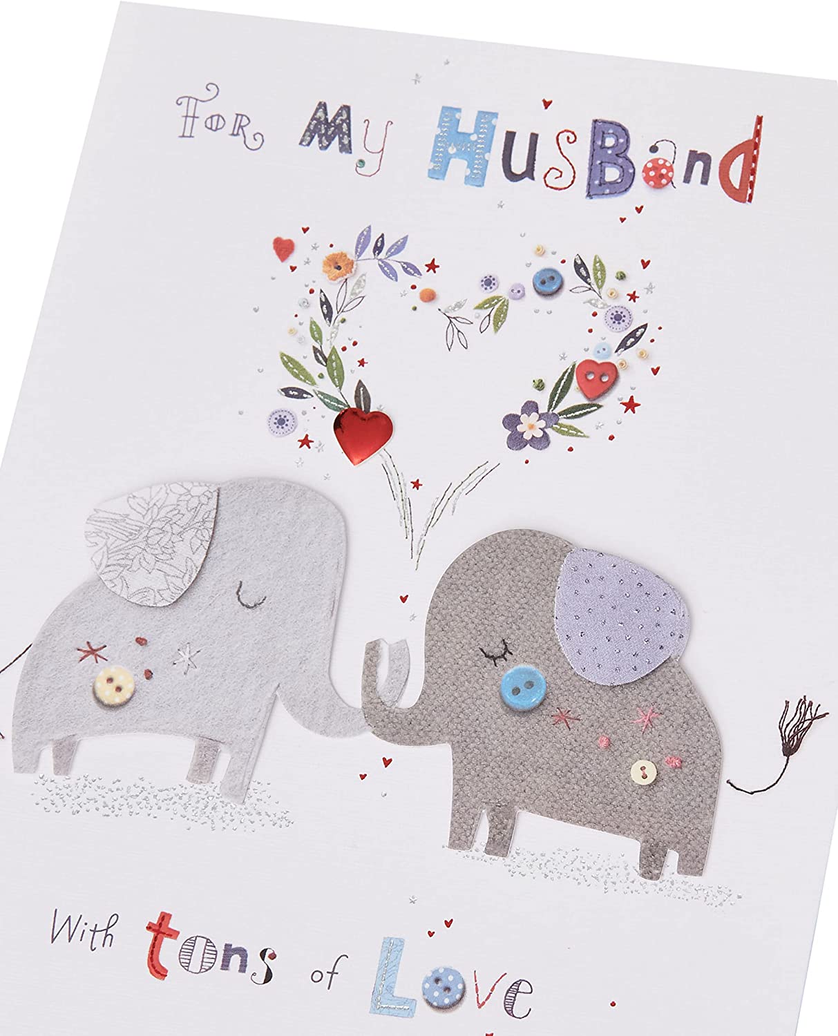 UK Greetings cute elephant husband birthday greeting card with "Tons of Love" design, ideal for celebrating special occasions.