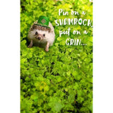 UK Greetings cute hedgehog St. Patrick's Day greeting card with festive green accents and cheerful design.