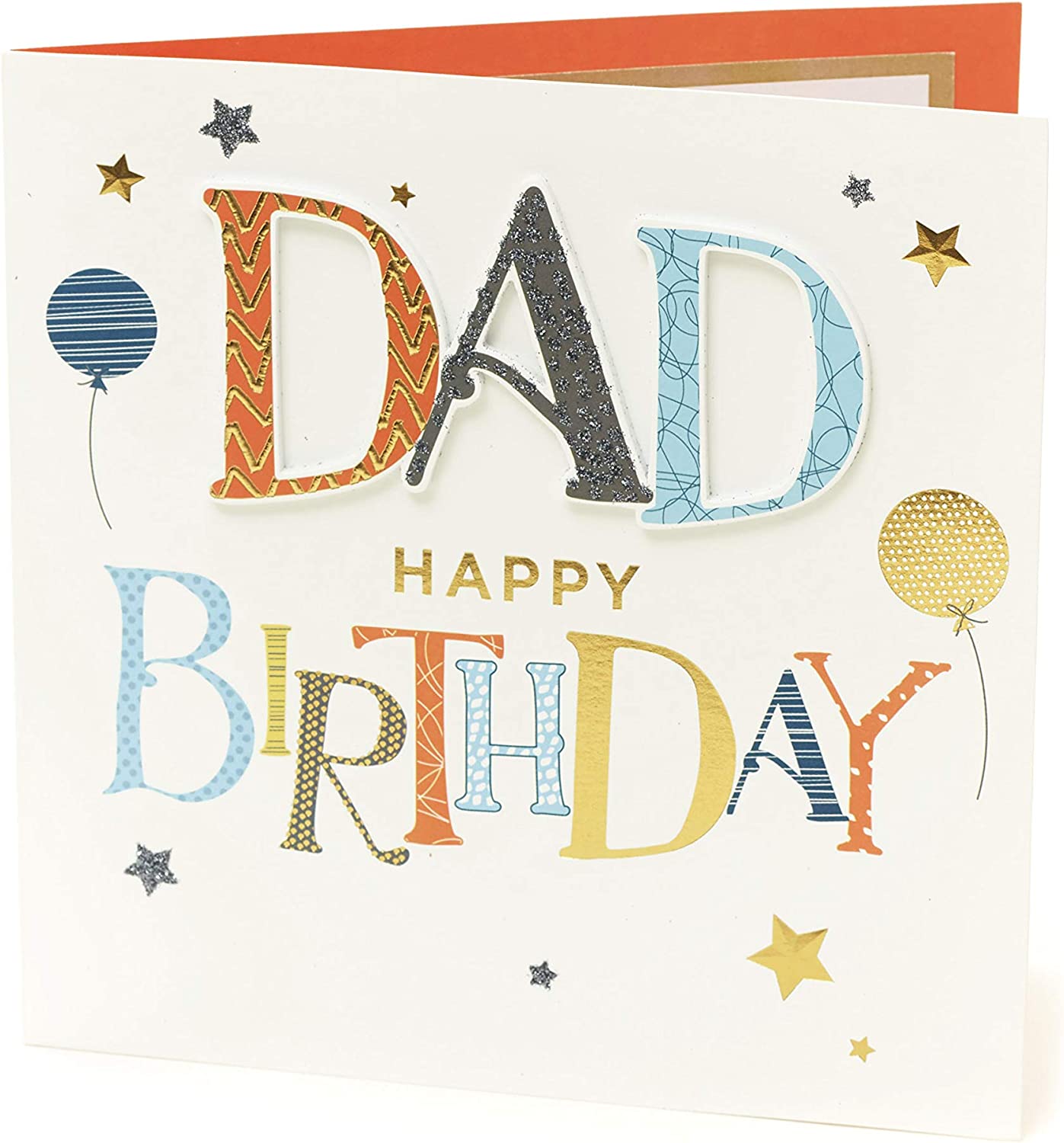 UK Greetings Dad birthday card featuring colorful balloons, suitable for celebrating special occasions with a heartfelt message.