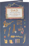 UK Greetings Father's Day card featuring gardening icons, ideal for celebrating dads who love gardening and outdoor activities.