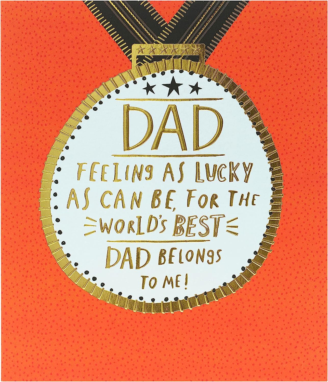 UK Greetings Dad Gold Medal Father's Day Card featuring a gold medal design and heartfelt message for Father's Day celebrations.