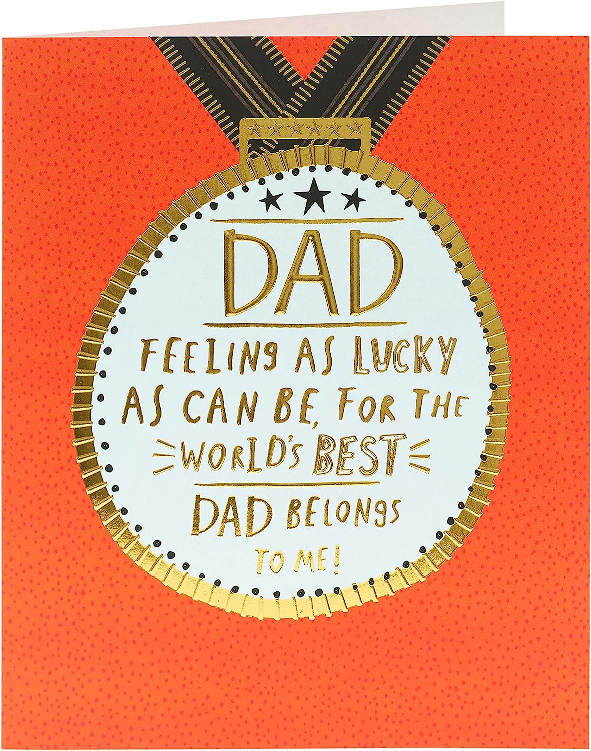 UK Greetings Dad Gold Medal Father's Day Card featuring a gold medal design and heartfelt message for Father's Day.