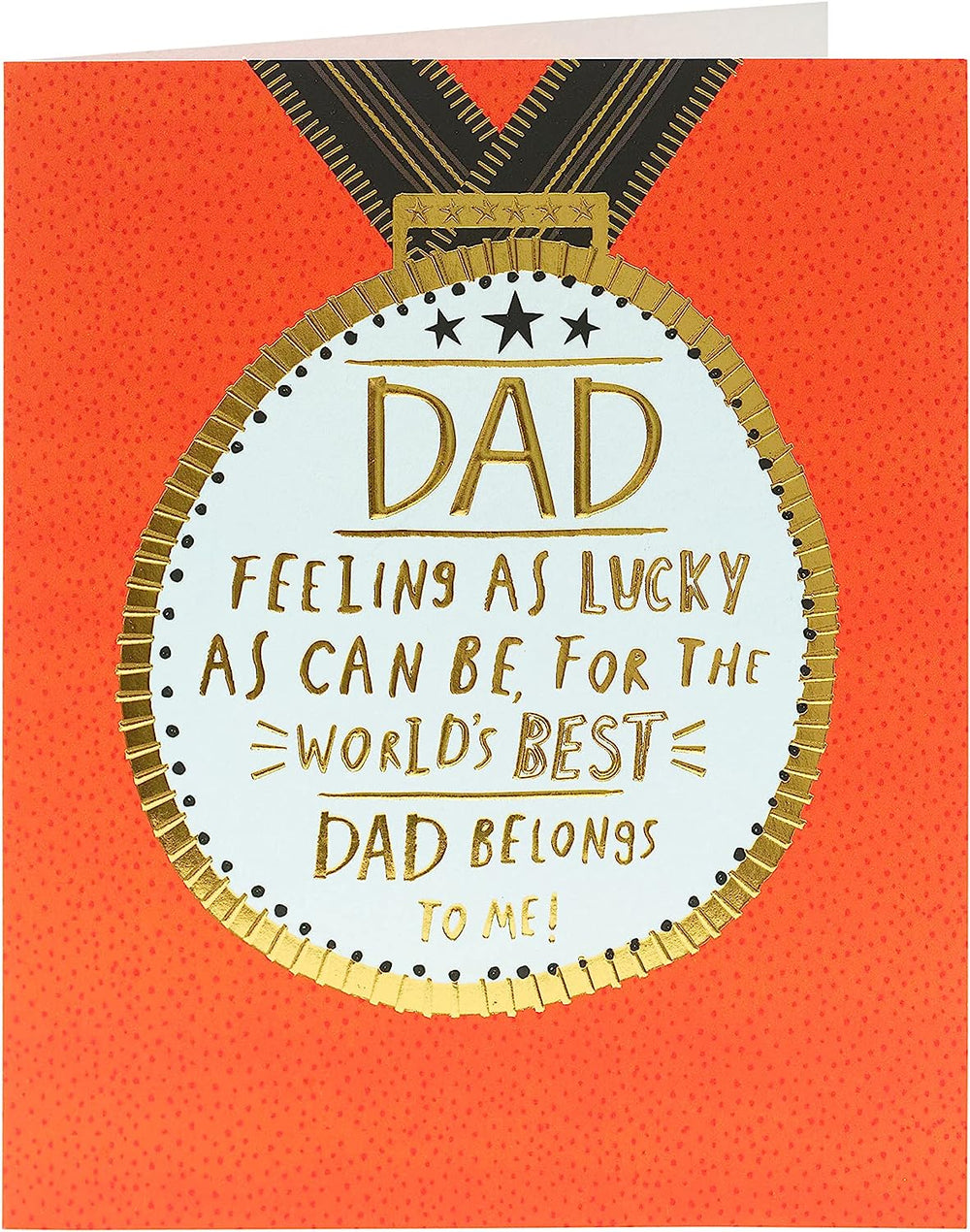 UK Greetings Dad Gold Medal Father's Day Card featuring a gold medal design and heartfelt message for Father's Day.