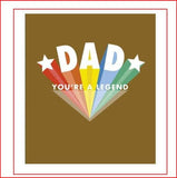 UK Greetings Father's Day card featuring humorous "Dad You're a Legend" design, perfect for celebrating dads on Father's Day.