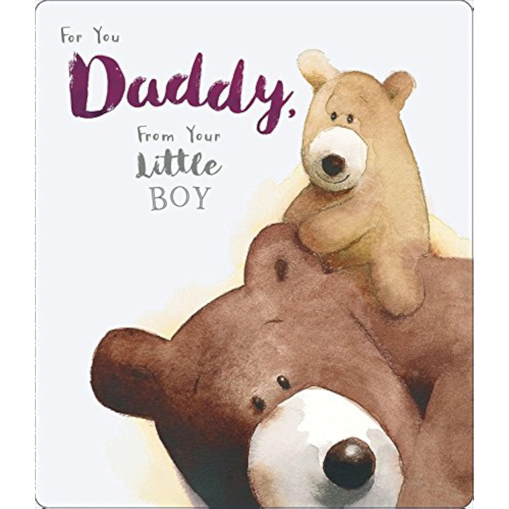 UK Greetings Daddy from Little Boy Father’s Day card featuring a cute Albert Bear illustration on a cheerful greeting card.