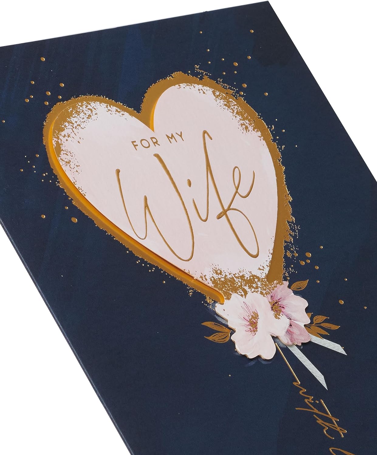 UK Greetings dark blue and gold design wife birthday card, elegant greeting card for special occasions.