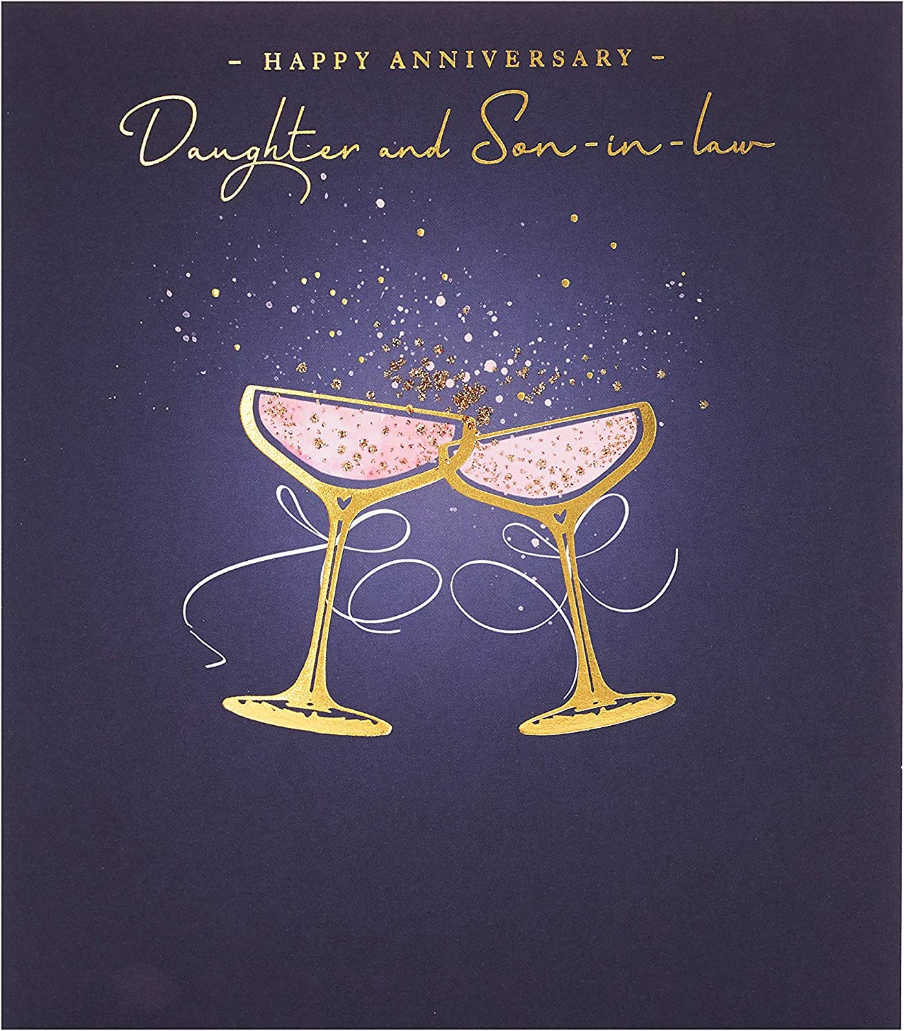 UK Greetings daughter and son-in-law anniversary greeting card featuring colorful floral design and heartfelt message.