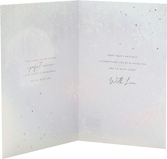 UK Greetings Christmas card featuring a beautiful winter scenery design for daughter and son-in-law, perfect for holiday greetings.