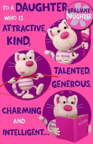 UK Greetings daughter birthday card with colorful design and attached badge, perfect for celebrating special occasions.