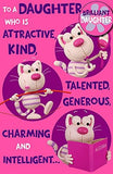 UK Greetings daughter birthday card with colorful design and attached badge, perfect for celebrating special occasions.