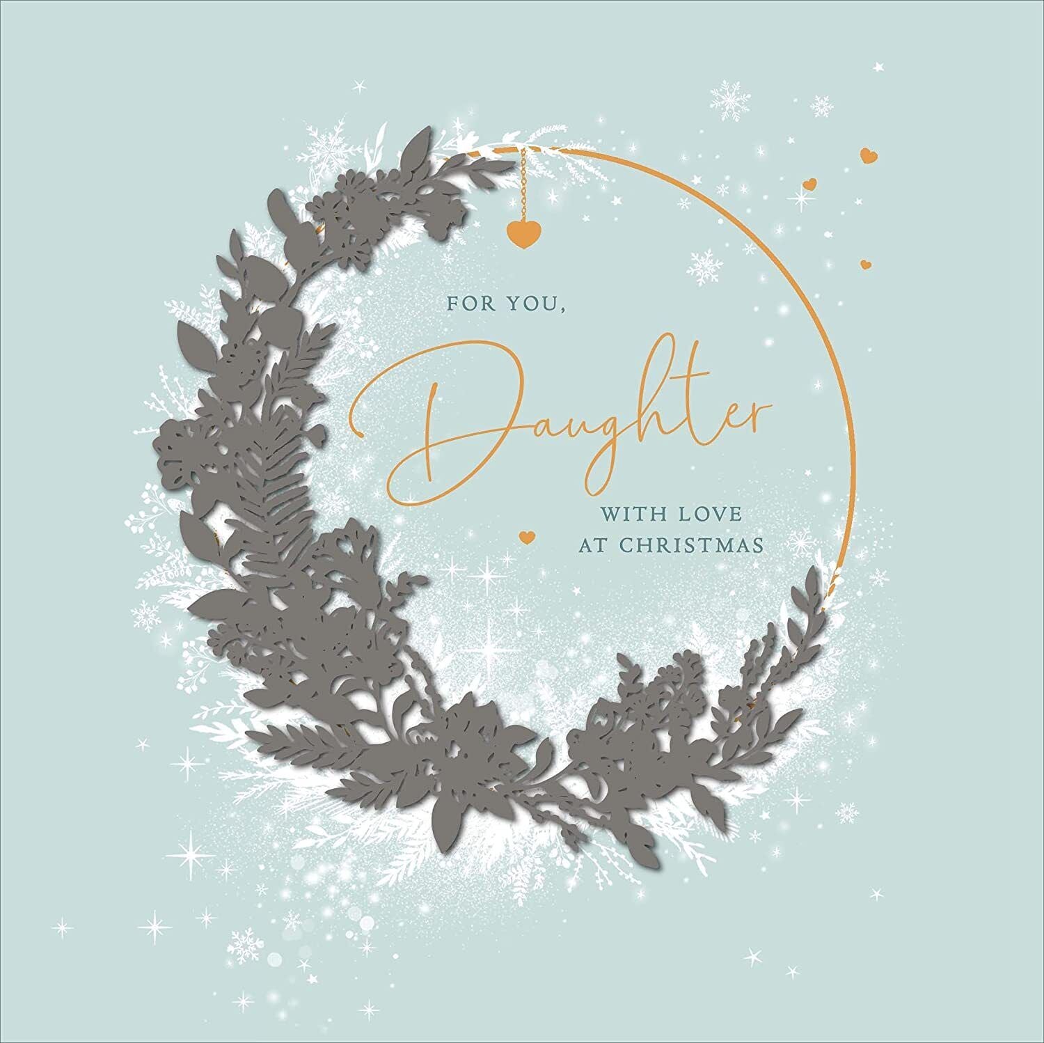 UK Greetings Daughter Christmas greeting card with foiled and embellished festive design, featuring holiday-themed artwork and message.