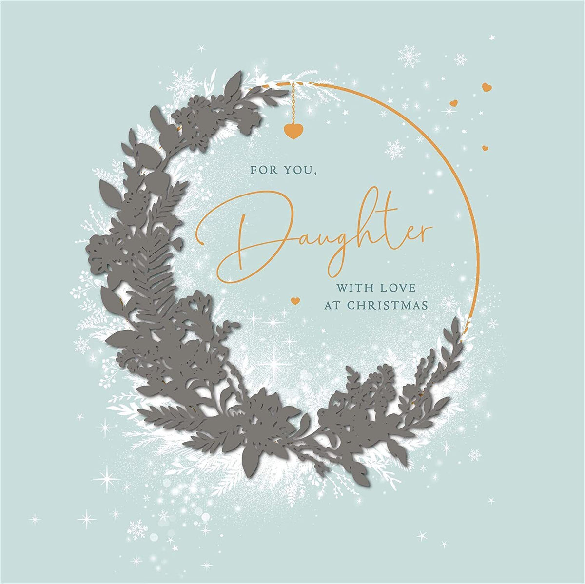 UK Greetings Daughter Christmas greeting card with foiled and embellished festive design, featuring holiday-themed artwork and message.