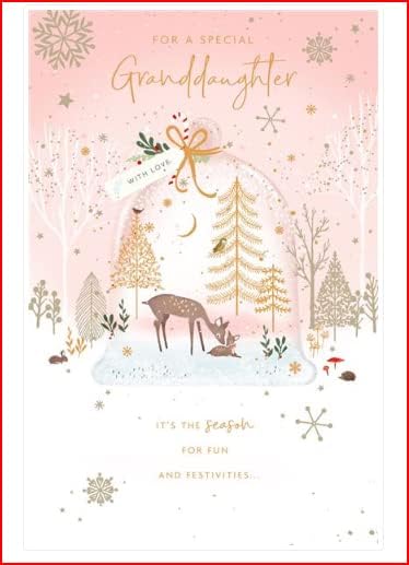 UK Greetings Deer Snow Globe Christmas Card featuring festive deer and snow globe design for granddaughter holiday greeting.
