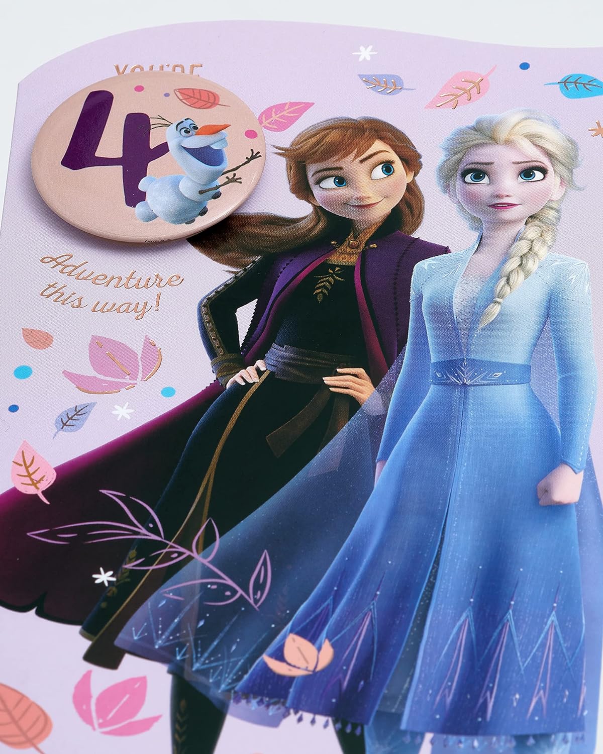 Disney Frozen 4th birthday greeting card by UK Greetings featuring Elsa and Anna with an envelope, perfect for celebrating girls.
