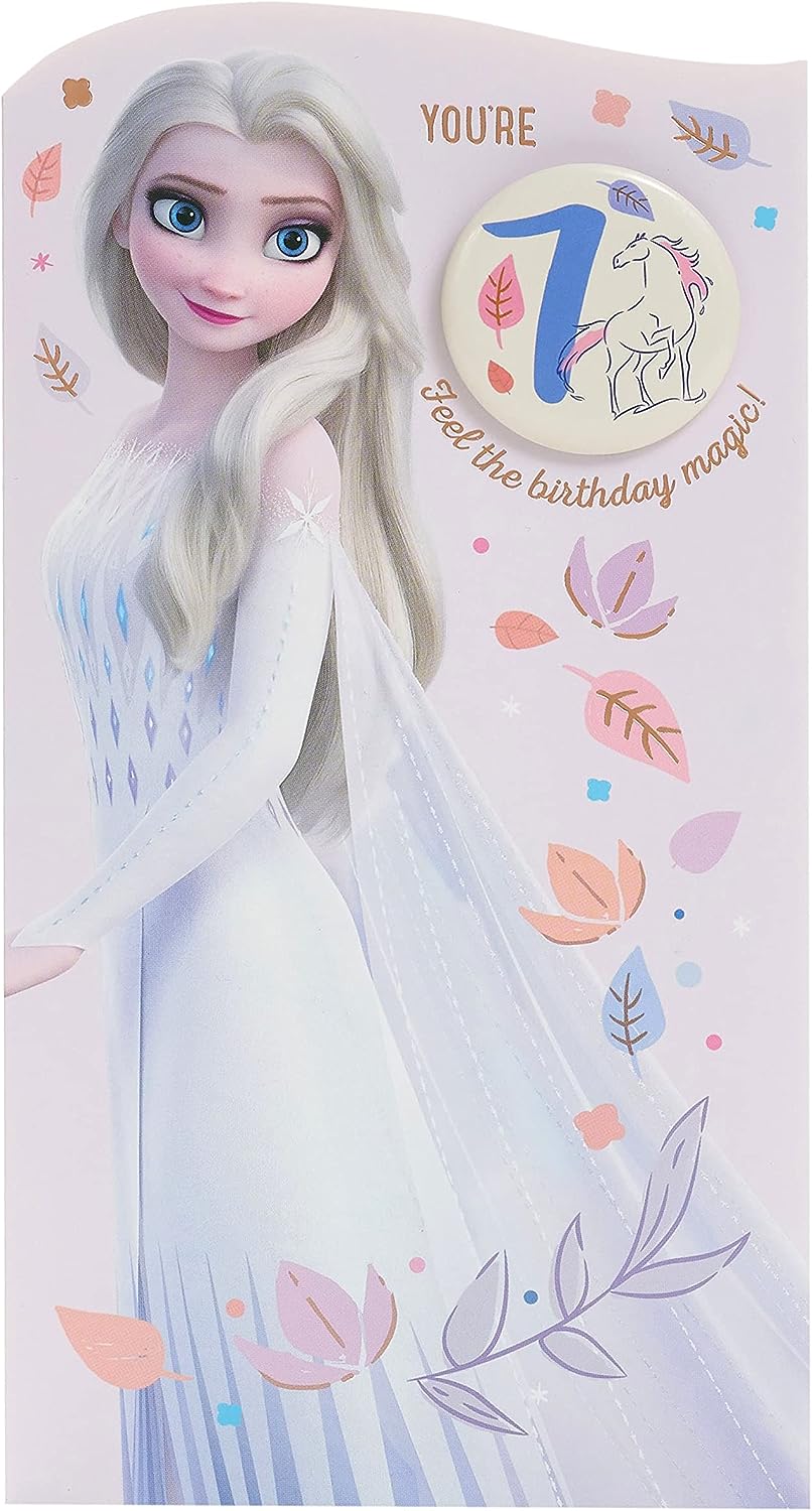 Disney Frozen 7th birthday greeting card by UK Greetings featuring Elsa, girl design with envelope.