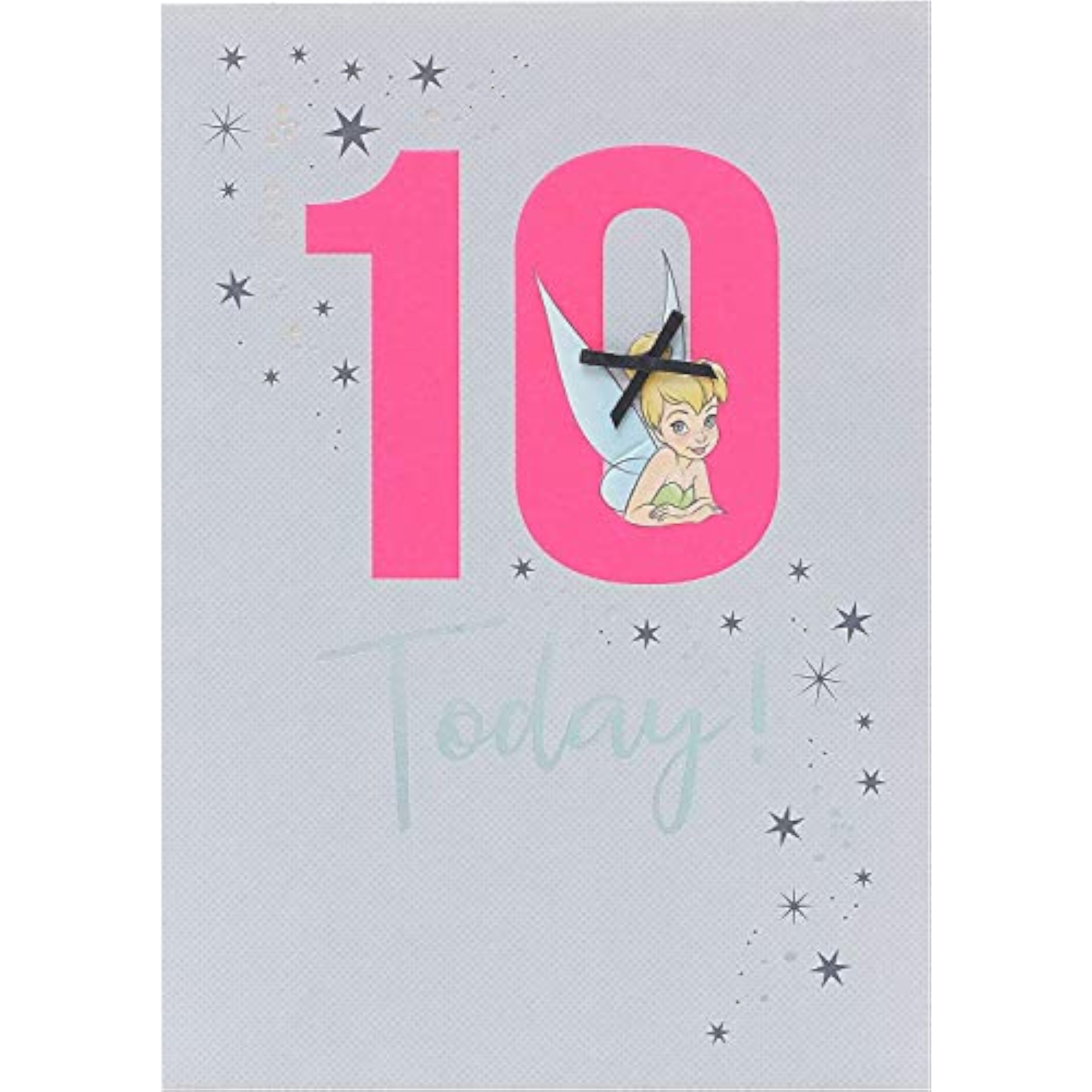 UK Greetings Disney birthday card for a 10-year-old girl featuring colorful Disney characters and festive design.