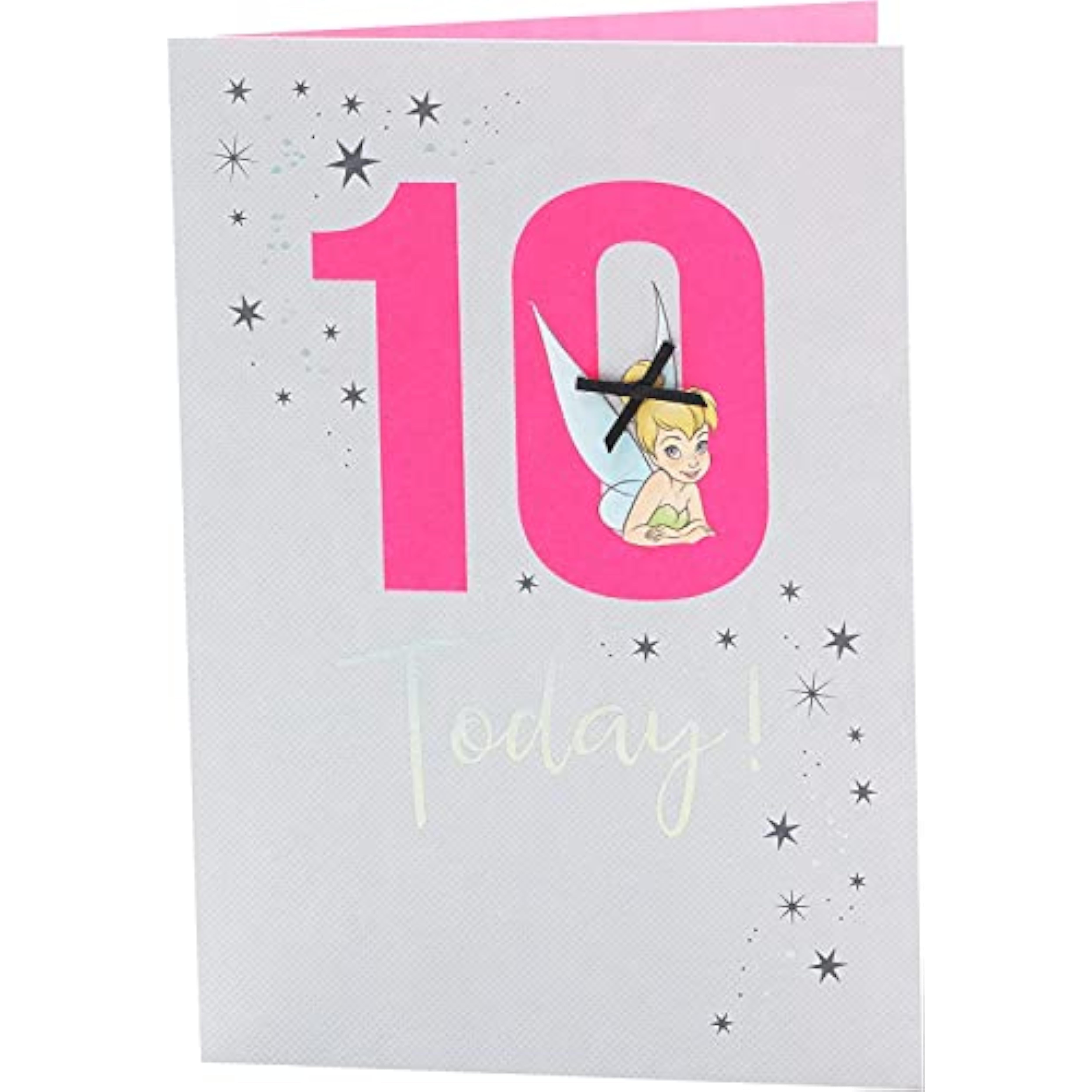 UK Greetings Disney birthday card for a 10-year-old girl, featuring colorful Disney characters and festive design.