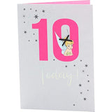 UK Greetings Disney birthday card for a 10-year-old girl, featuring colorful Disney characters and festive design.