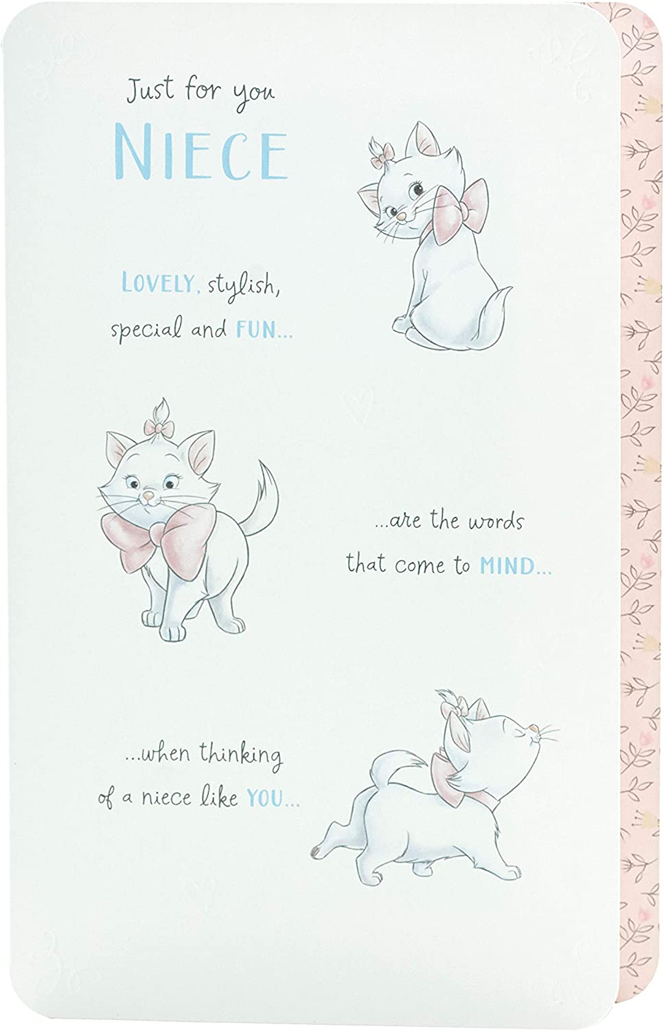 UK Greetings Disney Aristocats Marie birthday greeting card featuring Marie the cat, perfect for a niece's special day.