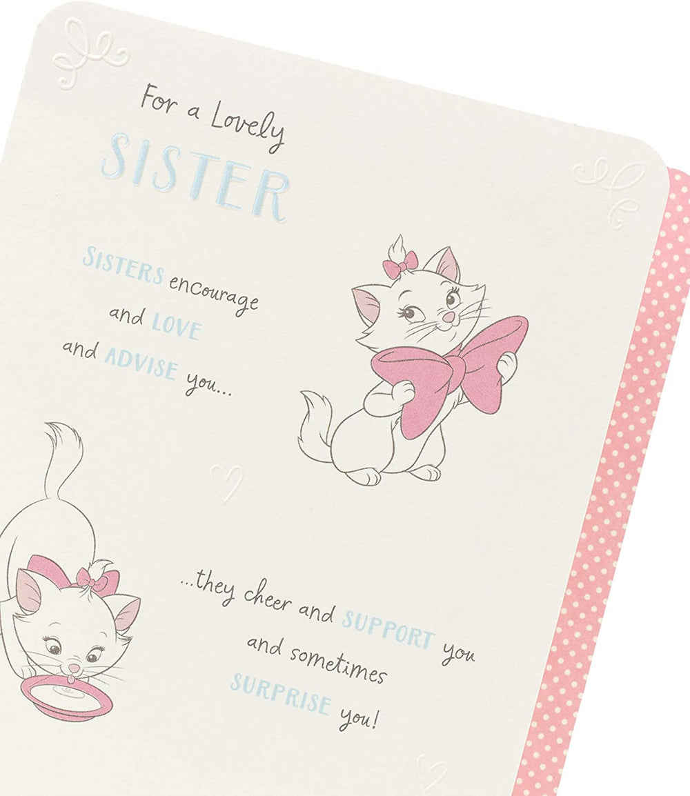 Disney Aristocats Marie sister birthday card by UK Greetings featuring a cute illustration of Marie from Disney's Aristocats.