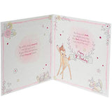 UK Greetings Disney Bambi and Thumper daughter 1st birthday card showing colorful illustration of Bambi and Thumper for a young child's birthday