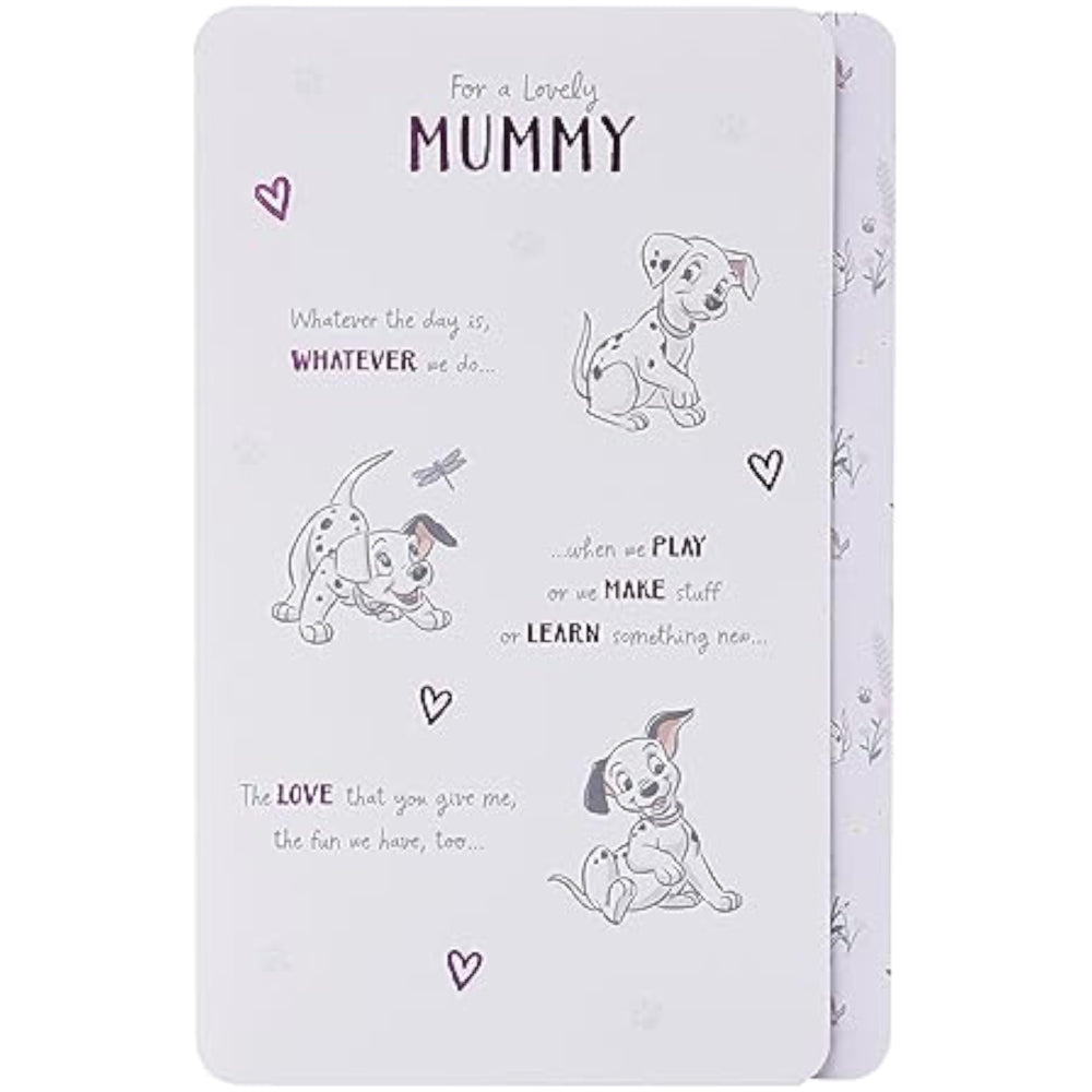 UK Greetings Disney birthday card featuring 101 Dalmatians design, perfect for sending birthday wishes to mum.