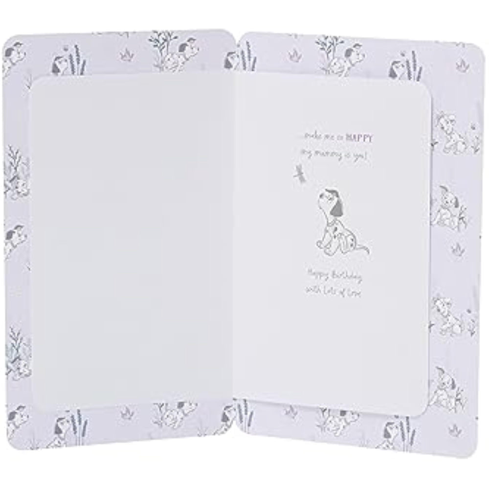 UK Greetings Disney birthday card featuring 101 Dalmatians design, perfect for sending warm wishes to Mummy.