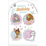 Disney birthday wishes greeting card by UK Greetings featuring Bambi, Thumper, Lady, and Marie characters in colorful illustration.