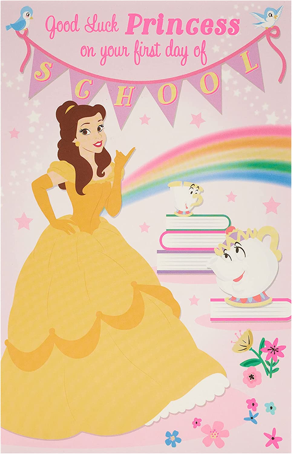 UK Greetings Disney Cinderella first day of school good luck greeting card featuring Cinderella and magical design elements.