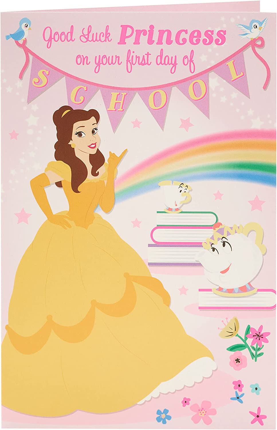Disney Cinderella first day of school good luck greeting card by UK Greetings, featuring Cinderella illustration for students.