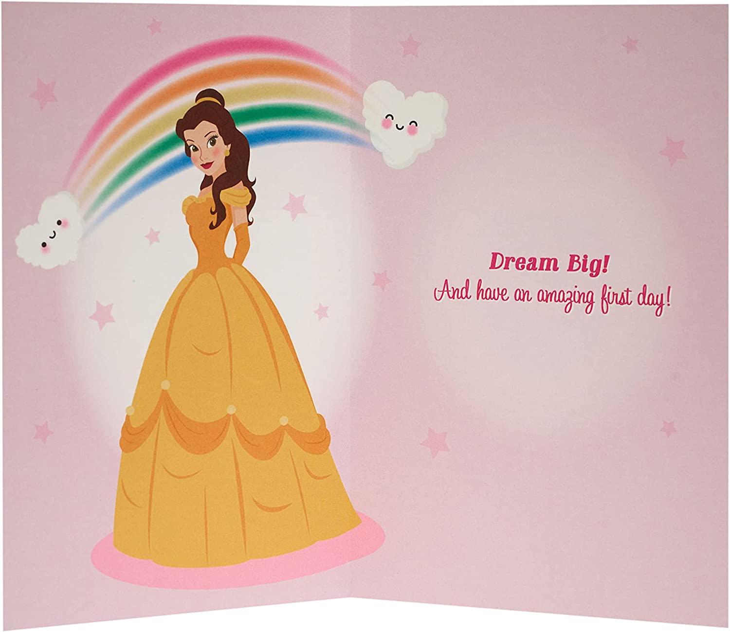 UK Greetings Disney Cinderella greeting card for first day of school, featuring Cinderella and good luck message.