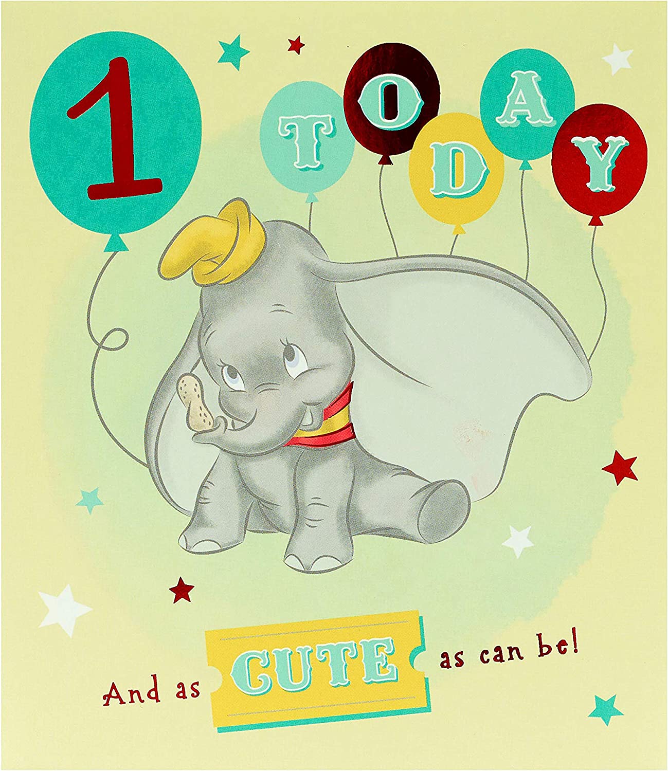 Disney Dumbo birthday greeting card by UK Greetings featuring Dumbo the elephant with a cheerful birthday message.