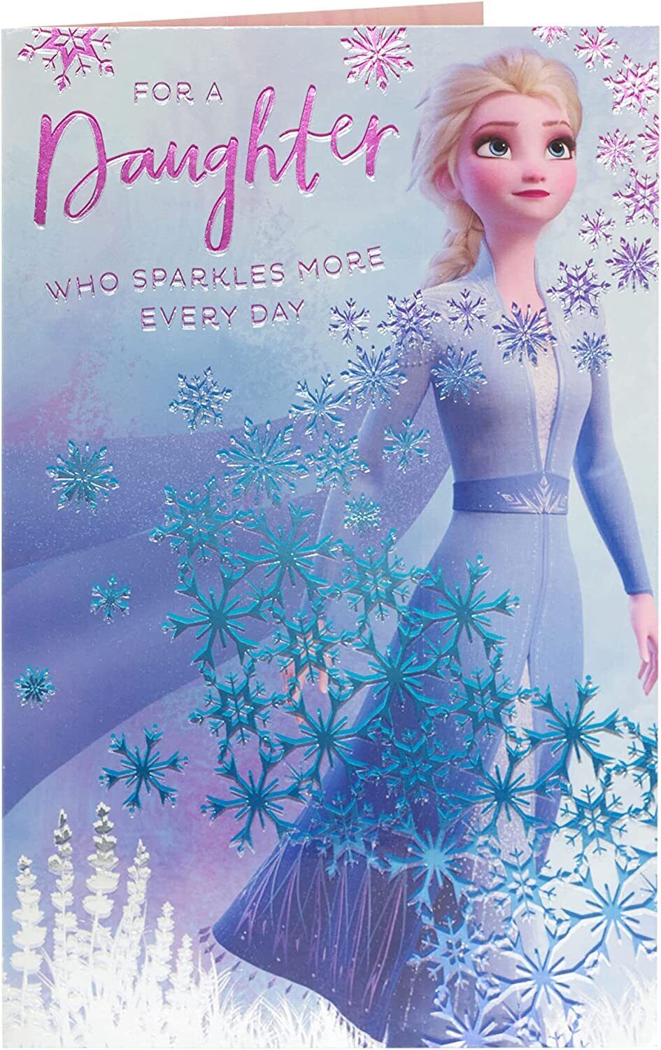 Disney Frozen 2 Elsa birthday greeting card for daughters by UK Greetings, featuring Elsa and winter-themed design.