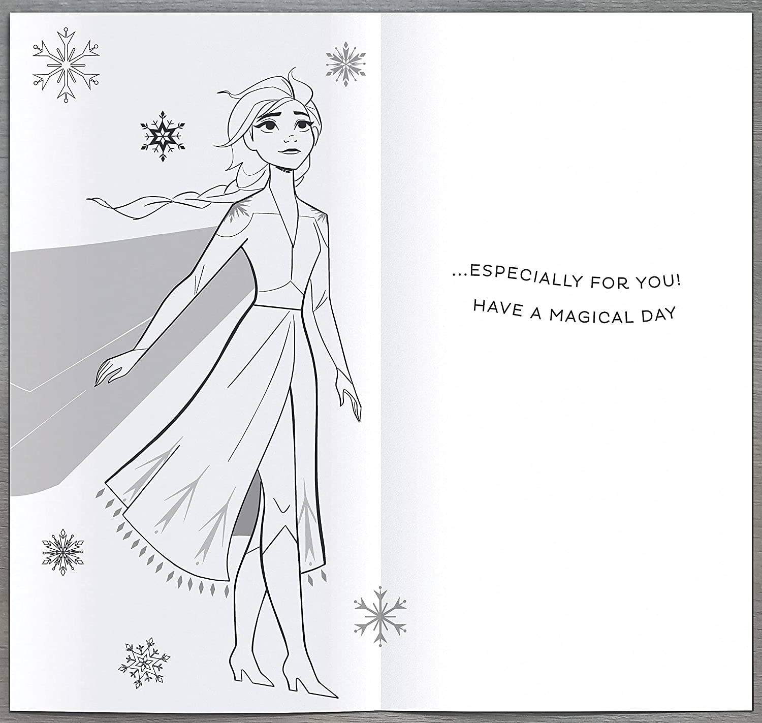 Disney Frozen II birthday wish card by UK Greetings featuring sparkling design and activity inside, perfect for celebrating a special day.