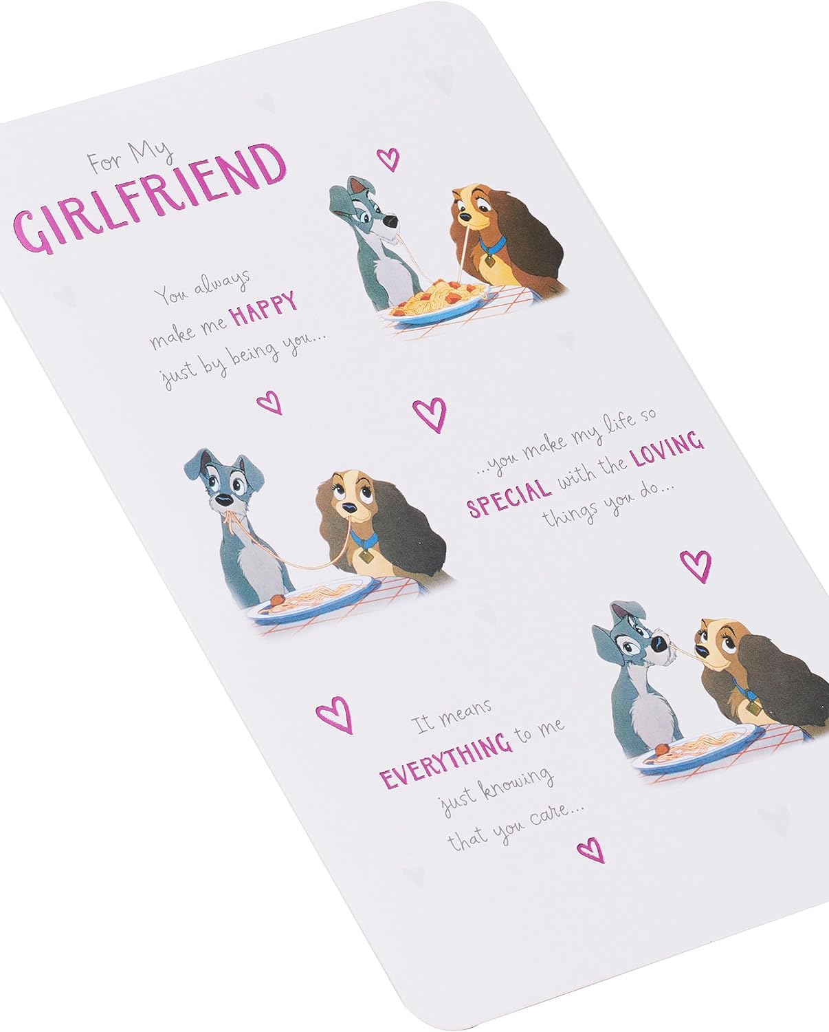 UK Greetings Disney Lady and the Tramp birthday greeting card featuring romantic design and character illustrations.