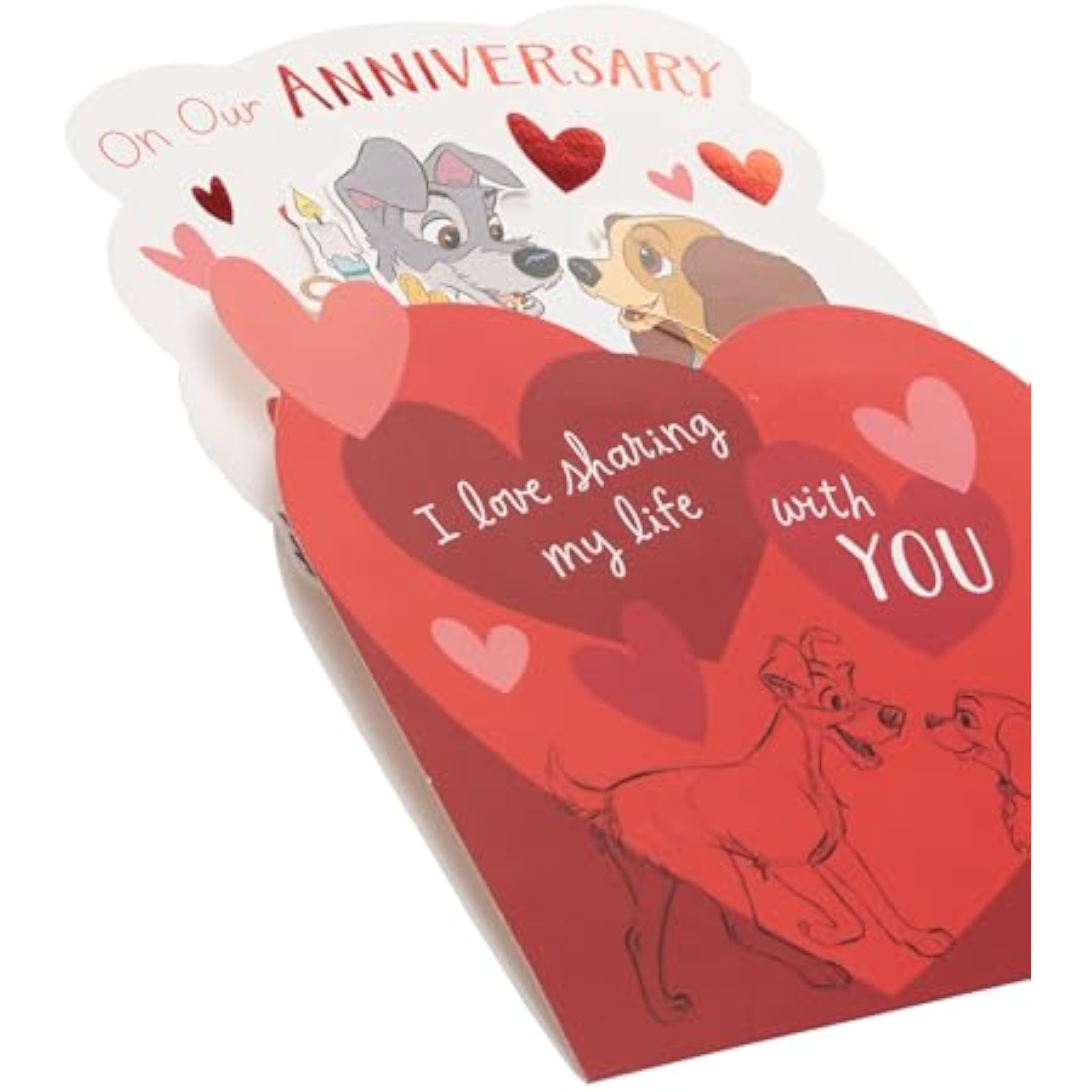 Disney Lady & the Tramp anniversary greeting card by UK Greetings featuring a stunning pop-up design for him or her.