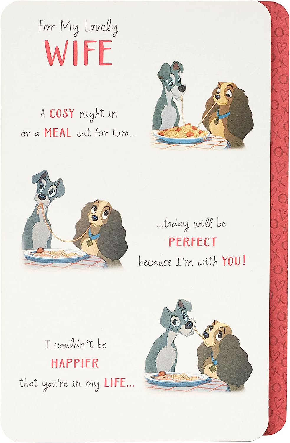 Disney Lady & the Tramp Valentine's Day greeting card by UK Greetings featuring romantic Disney characters on a colorful card design