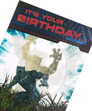 Disney Marvel Avengers 3D holographic birthday card by UK Greetings featuring superhero characters and vibrant holographic design.